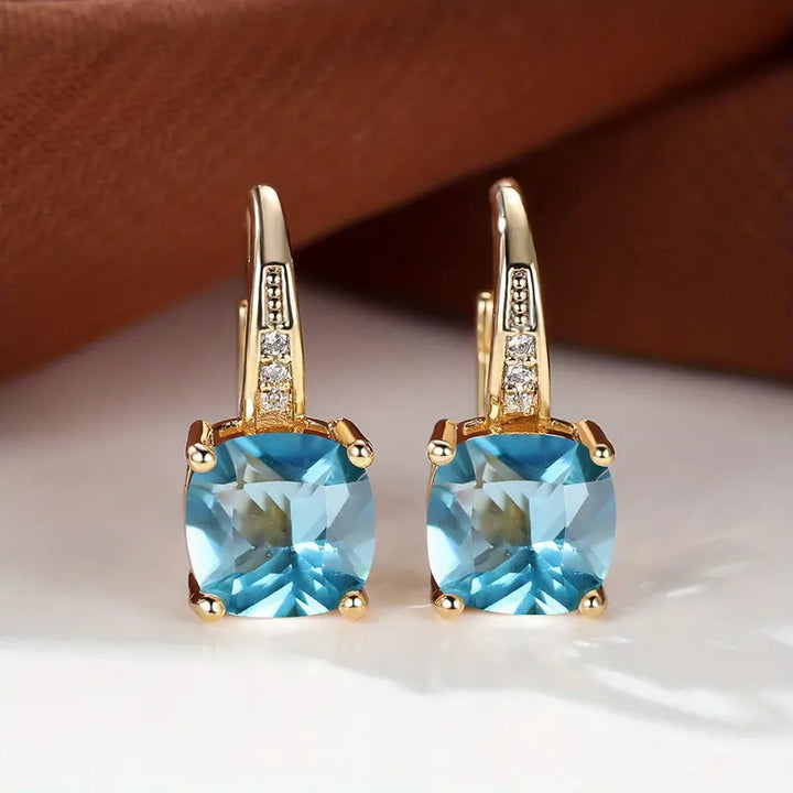Elegant Mystic Stone Gold Hoop Earrings