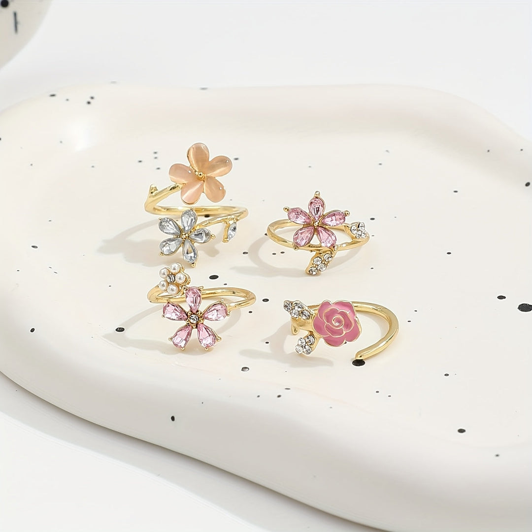 Alloy Rhinestone Pearl Ring Set