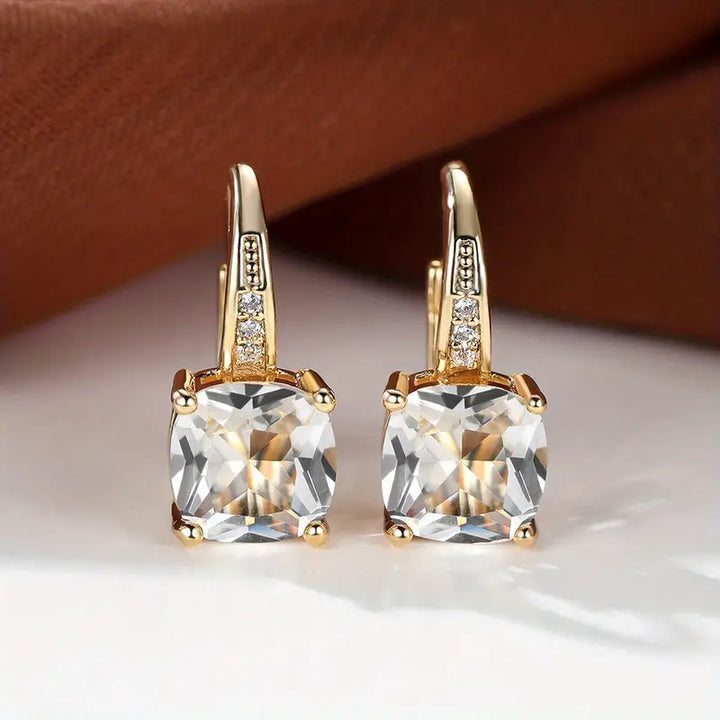 Elegant Mystic Stone Gold Hoop Earrings
