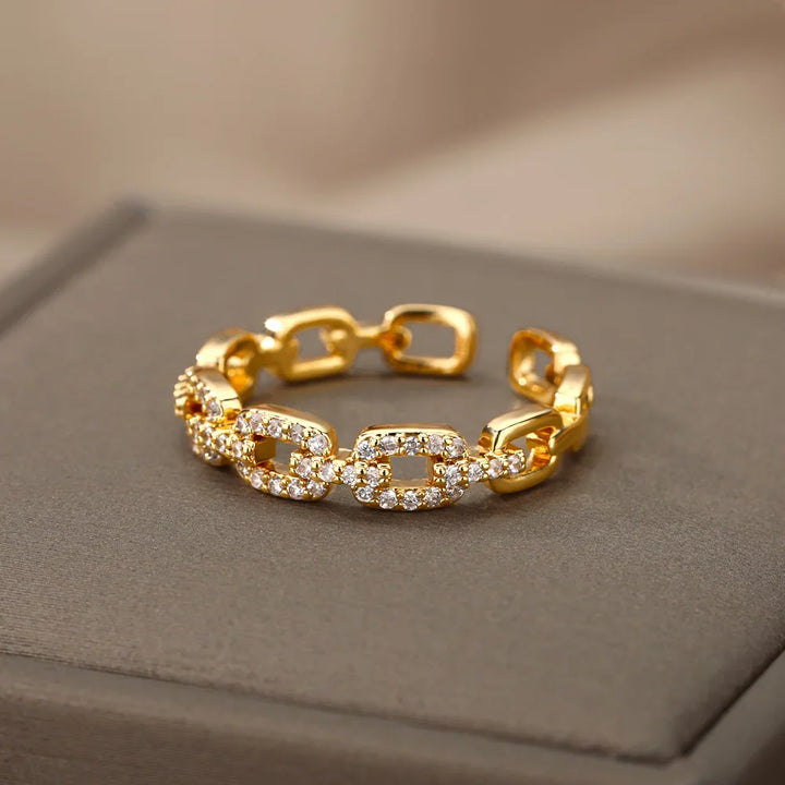 Golden Chain Link Crystal Ring