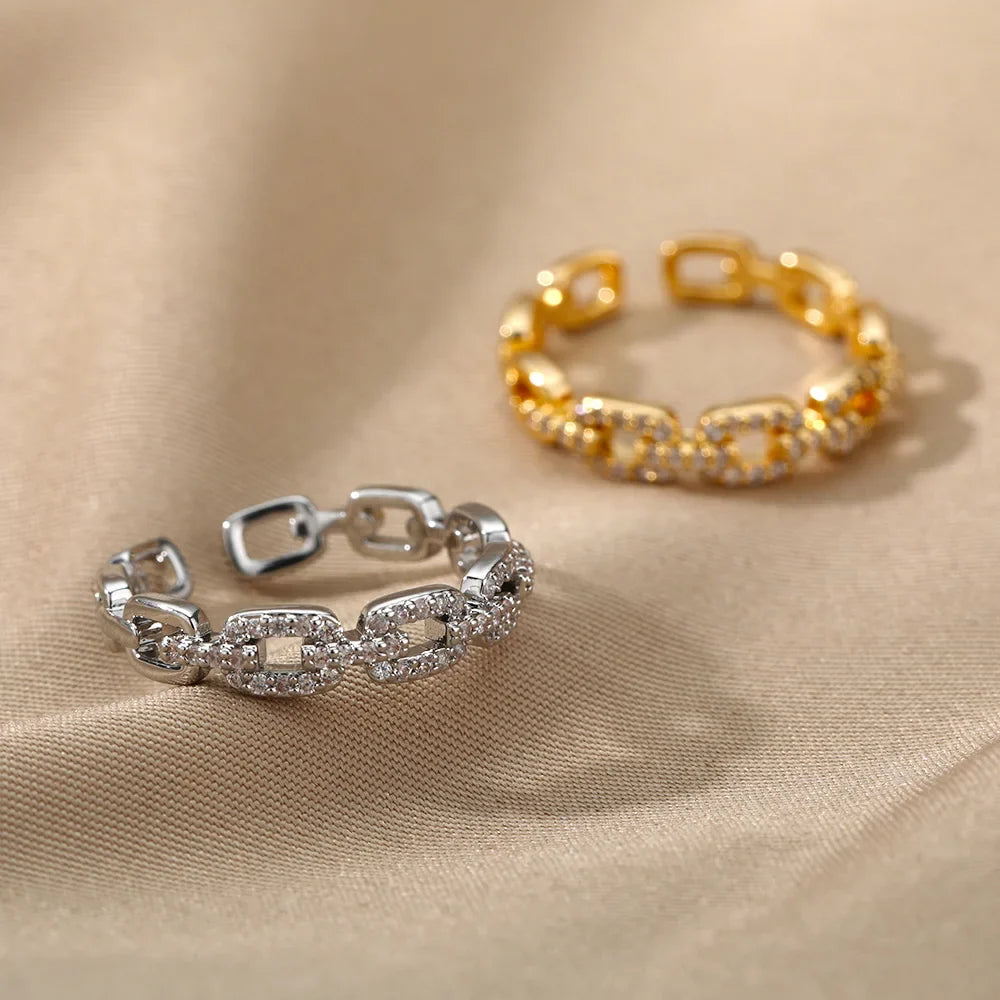 Golden Chain Link Crystal Ring
