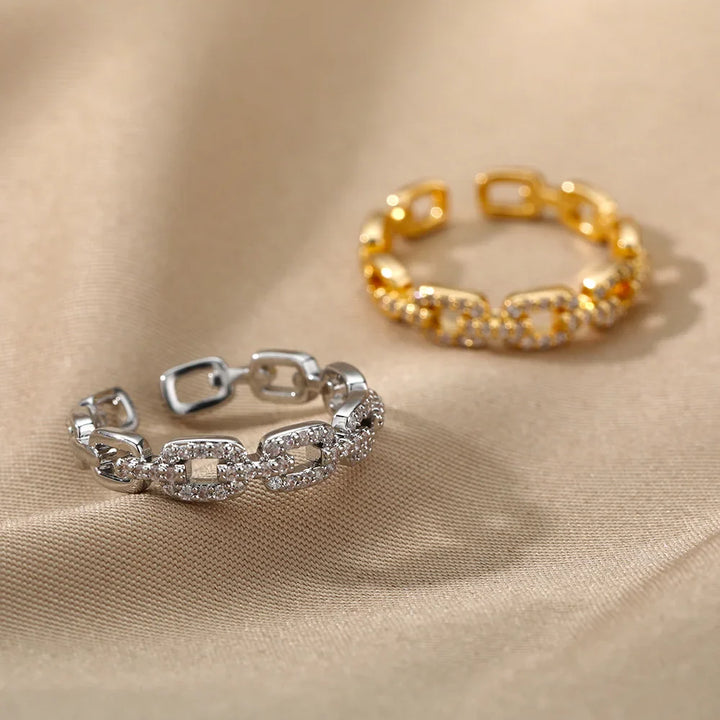 Golden Chain Link Crystal Ring