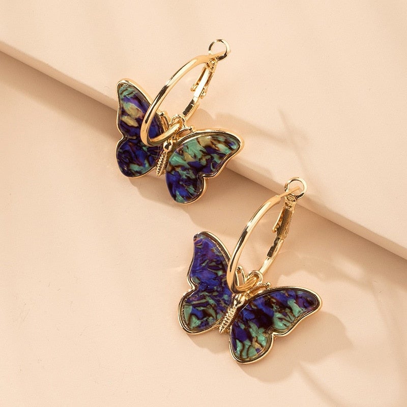 Enamel Crystal Butterfly Earrings 