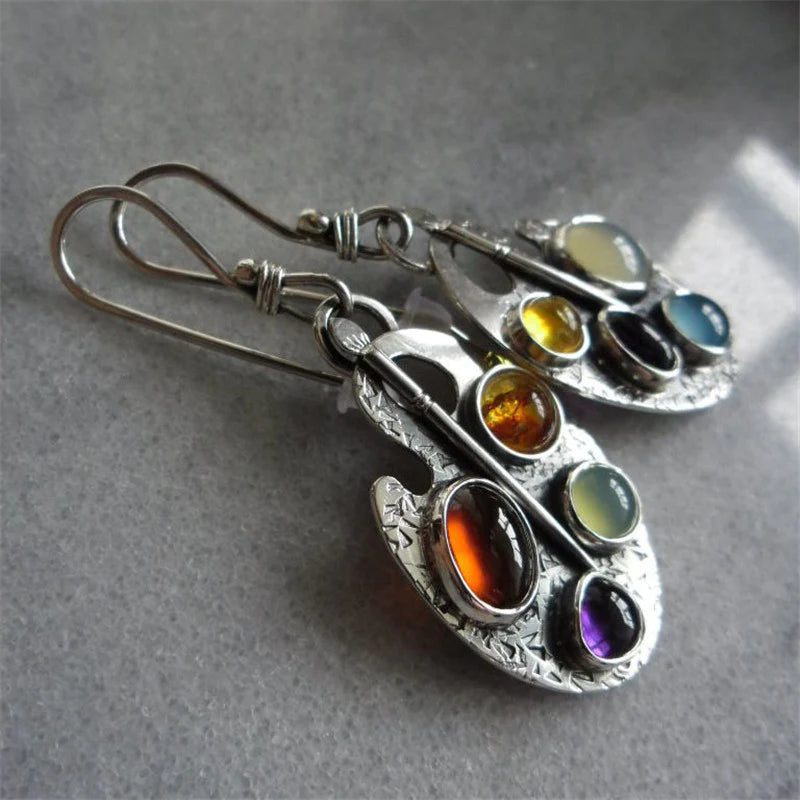 Multicolored Stone Vintage Earrings 