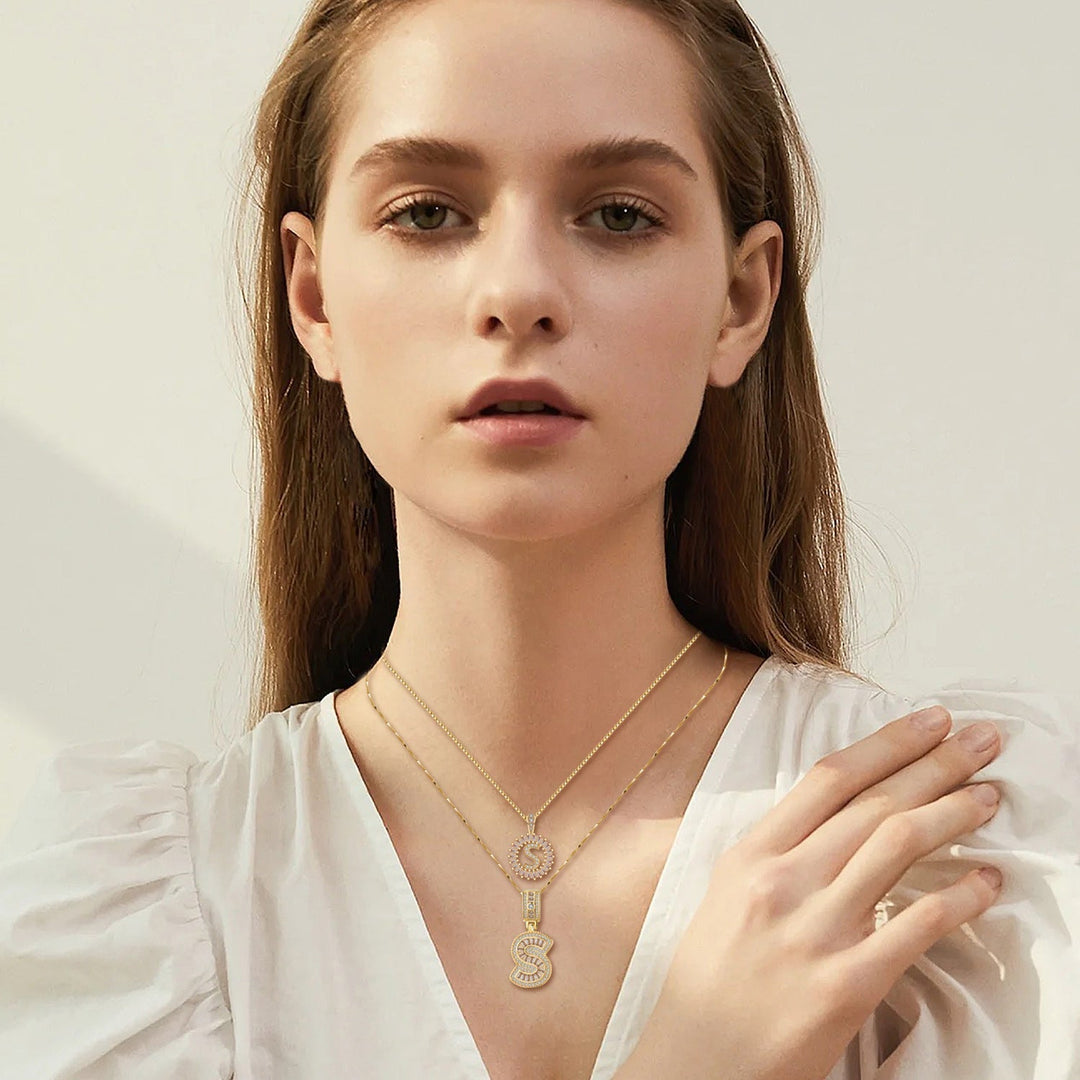 Elegant Pave Gold Letter Initial Necklace Set