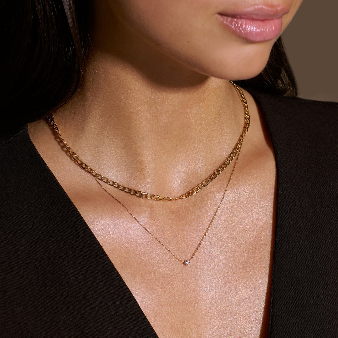 Vintage Flat Link Gold Curb Chain Necklace