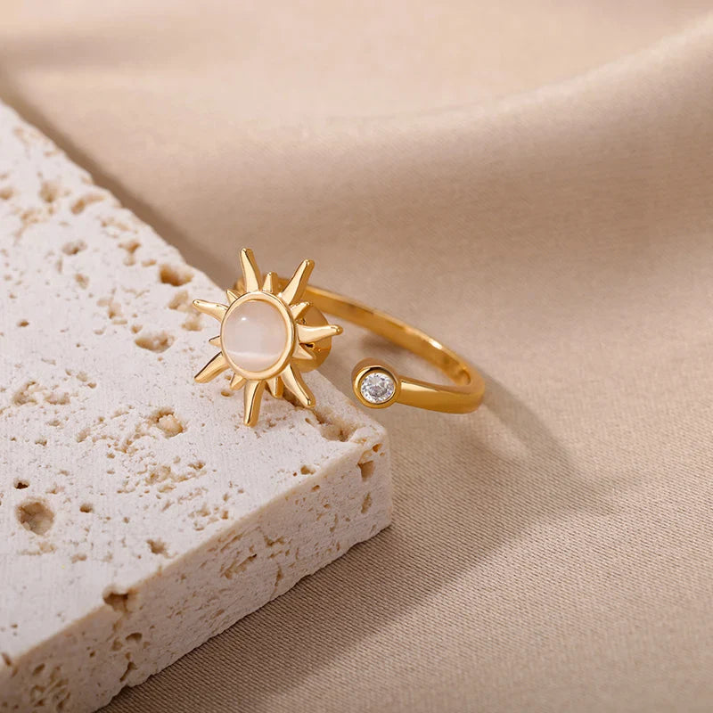 Vintage Stainless Steel Rotating Sun Opal Ring
