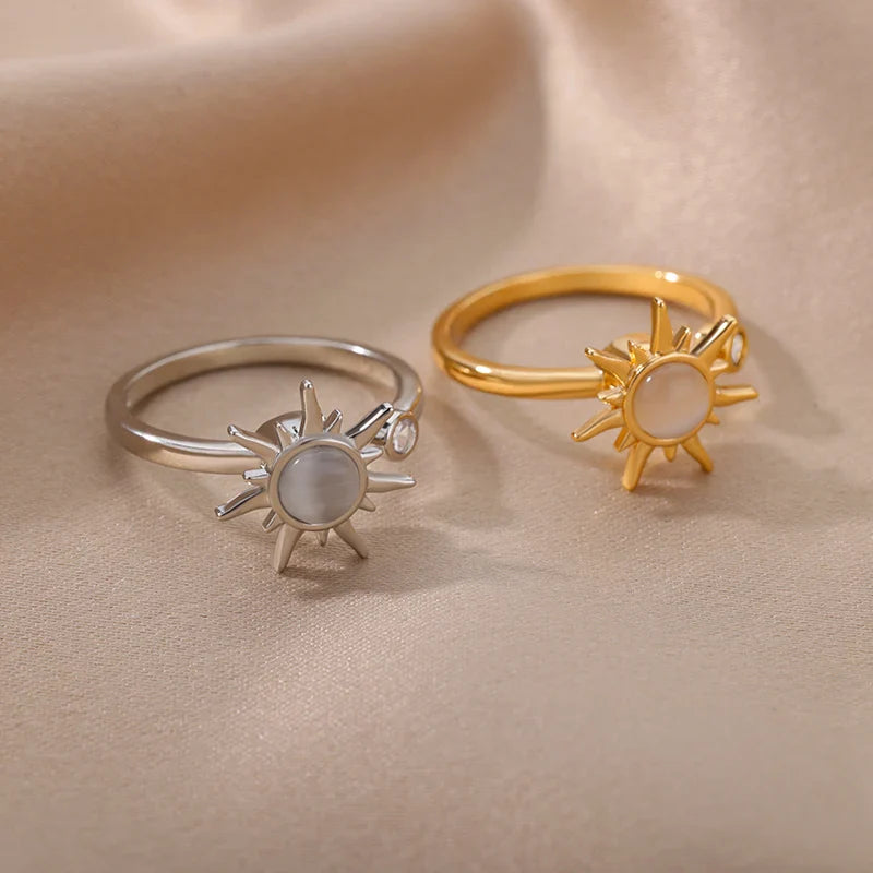 Vintage Stainless Steel Rotating Sun Opal Ring