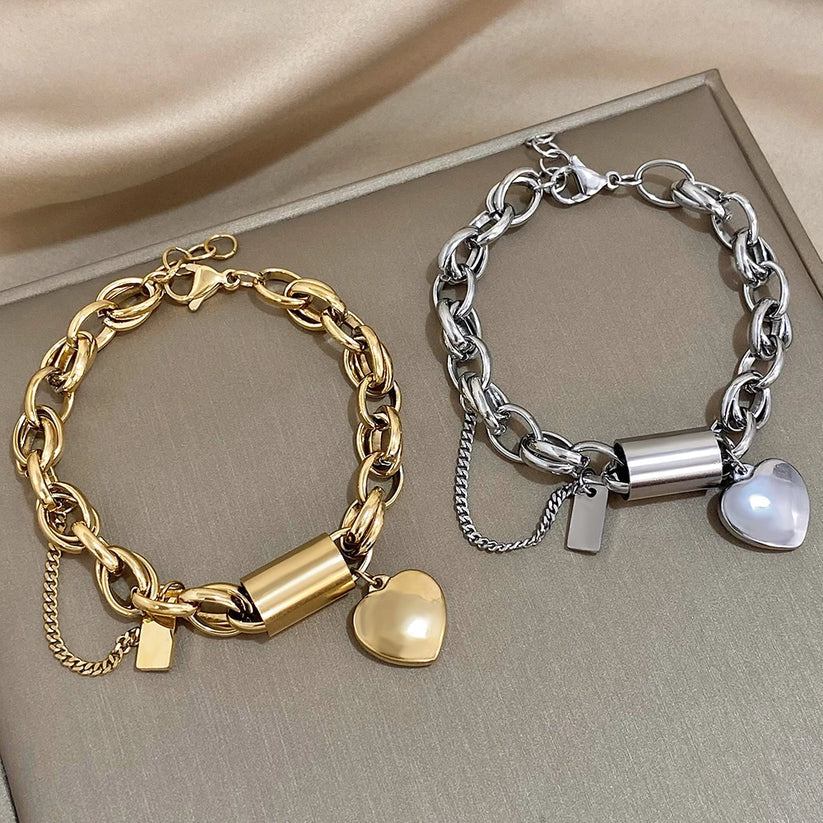 Elegant Heartened Gold Chunky Bracelet