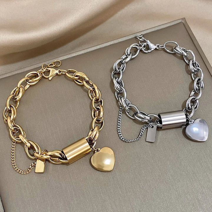 Elegant Heartened Gold Chunky Bracelet