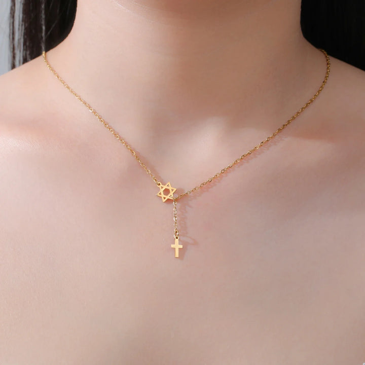 Stainless Steel Star &amp; Cross Necklace