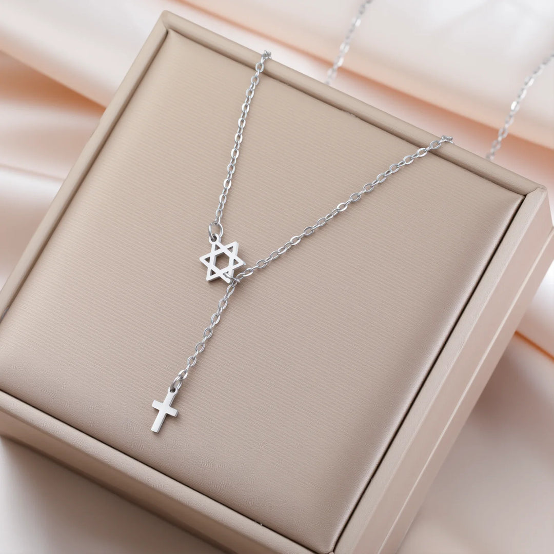 Stainless Steel Star &amp; Cross Necklace