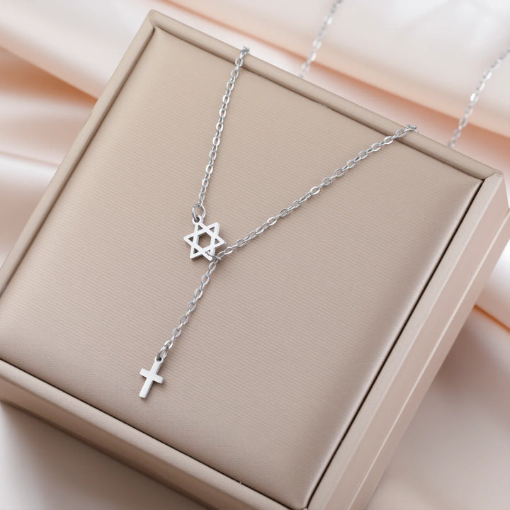 Stainless Steel Star &amp; Cross Necklace
