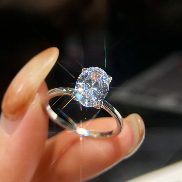Sophisticated Sterling Silver Oval Cut Engagement Ring