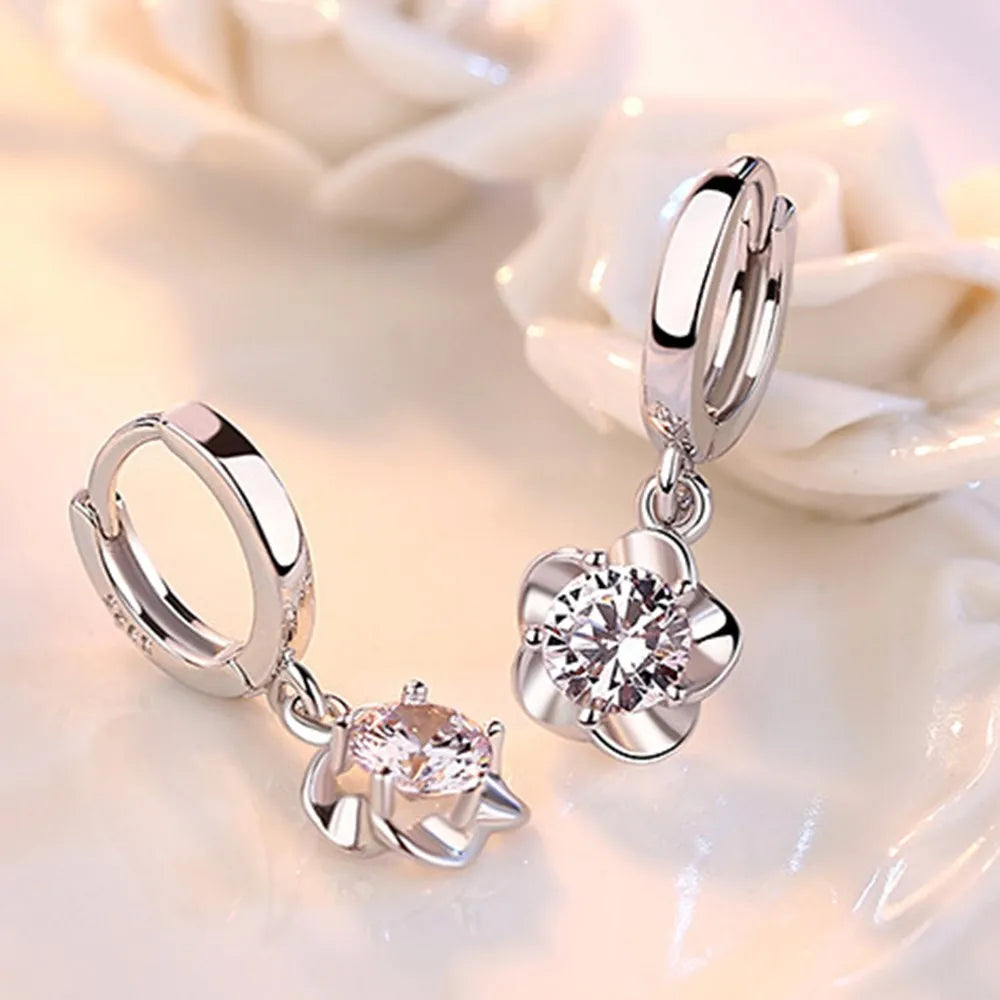 Sterling Silver Purple and White Zircon Earrings