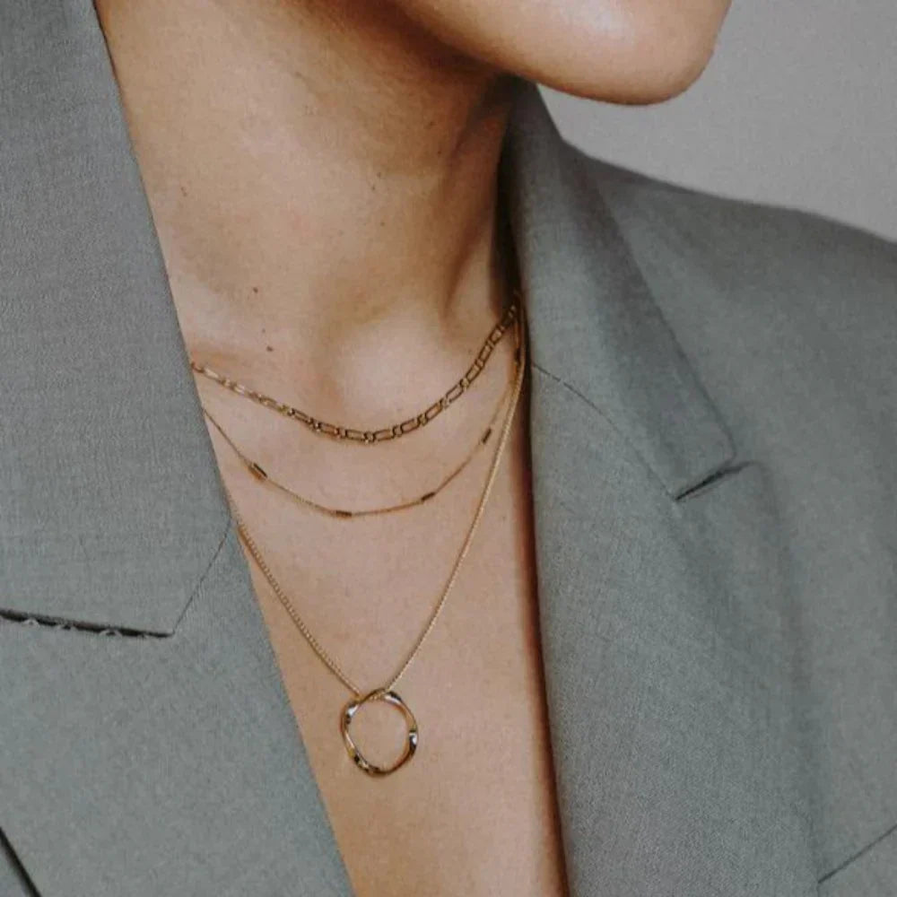 Chic Open Circle Three-Row Gold Necklace