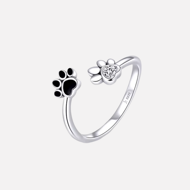 Silver Paw Ring Adjustable with Zirconia &amp; Enamel