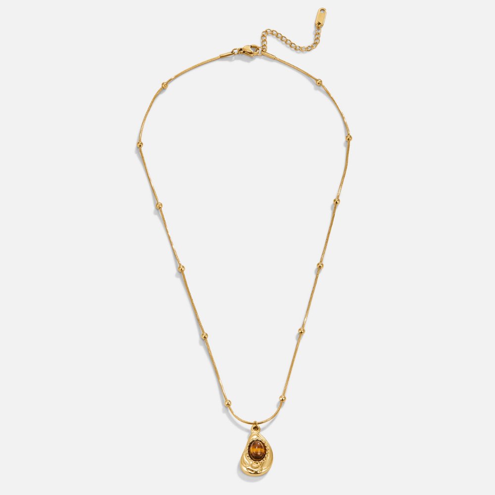 Elegant Gold Necklace with Tiger's Eye Stone 